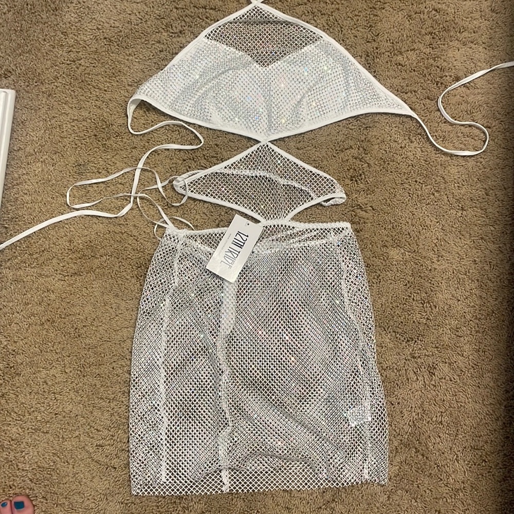 12th Tribe Rhinestone Mesh bachelorette cover up